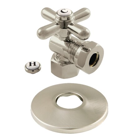 Kingston Brass 1/2" FIP X 1/2" or 7/16" O.D. Slip Joint Quarter-Turn Angle Stop Valve with Flange, Brushed Nickel CC44108XK
